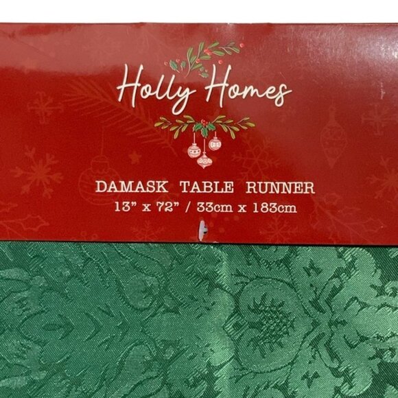 Holly Homes Table Runner Silky Holiday Christmas Green Damask 13 in x 72 in - Picture 4 of 13